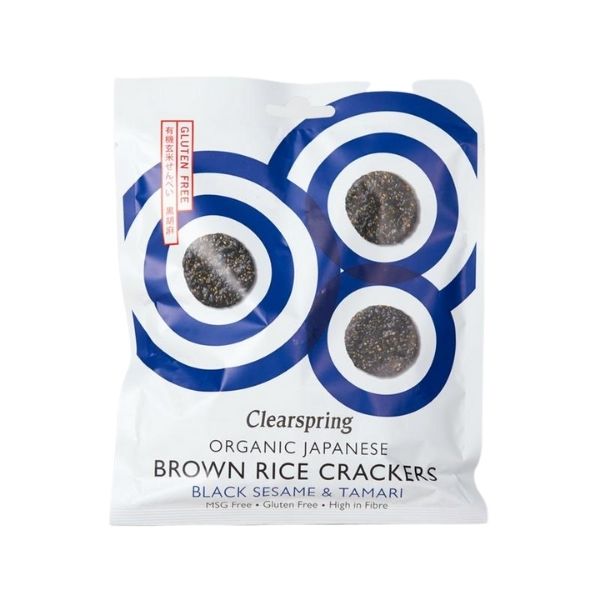 Clearspring Organic Japanese Brown Rice Crackers, Black Sesame & Tamari - 40g - FoodCraft Online Store 