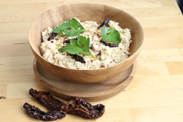 Raw Creamy Cauliflower "Rice" Risotto with Sun-Dried Tomatoes
