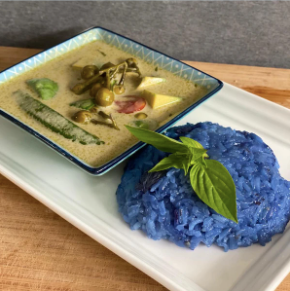 Vegan Avocado Thai Green Curry with Blue Rice