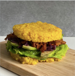 Vegan Gluten Free Pulled Jackfruit Turmeric Rice Burger