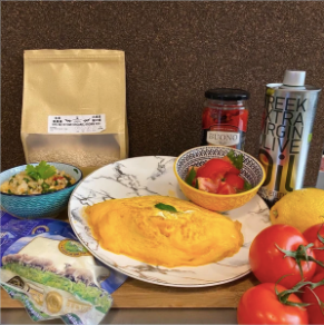 Japanese Omu-rice with Mediterranean Flavors (lacto-ovo-vegetarian)