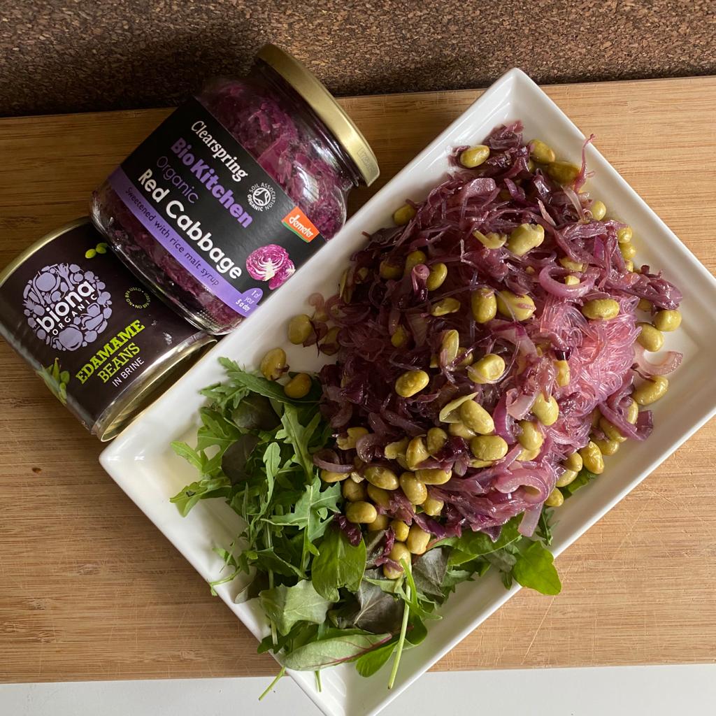Purple Cabbage and Edamame Vermicelli (vegan and gluten free 10 minute recipe!)