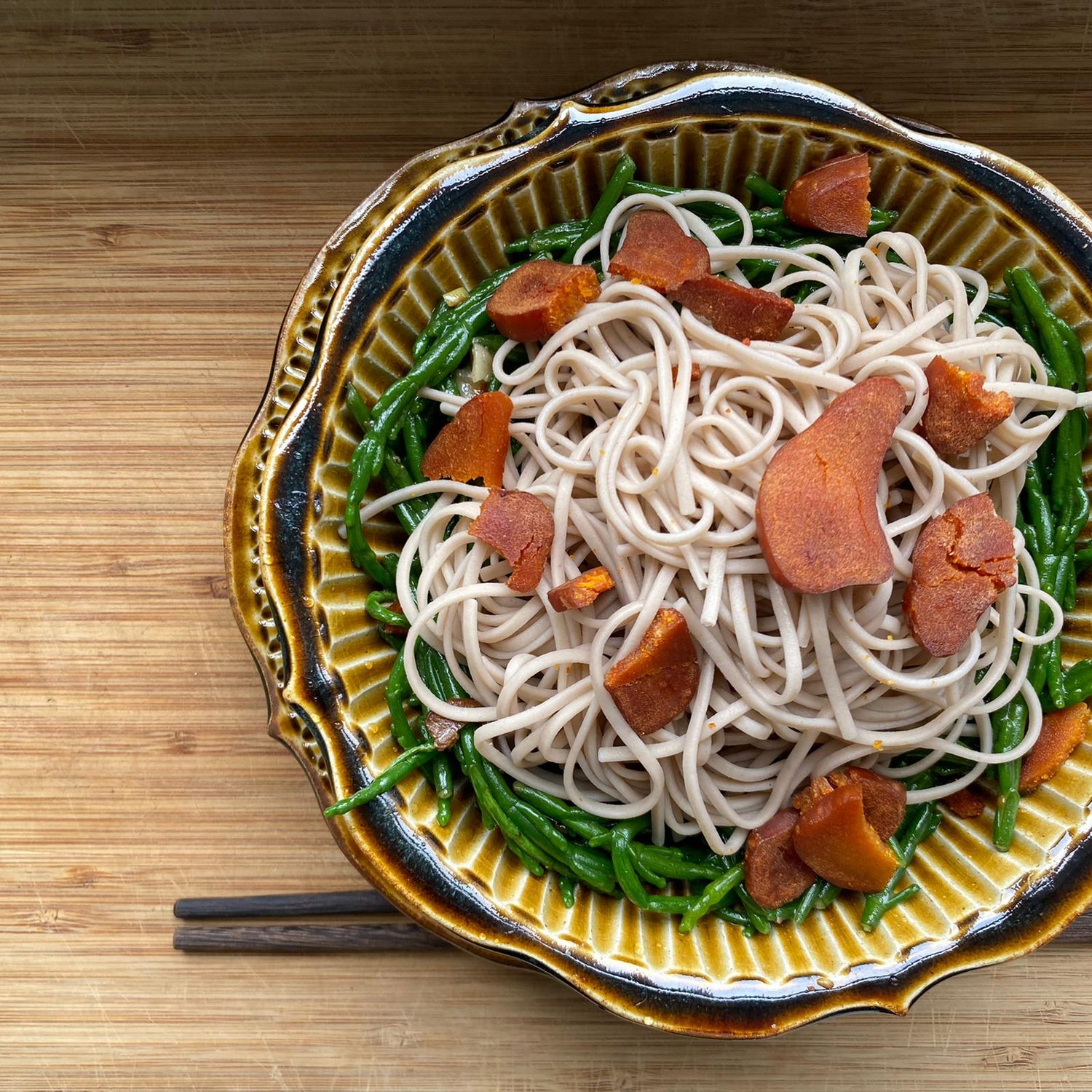 Gluten-Free Bottarga Soba with Samphire (Karasumi Soba)