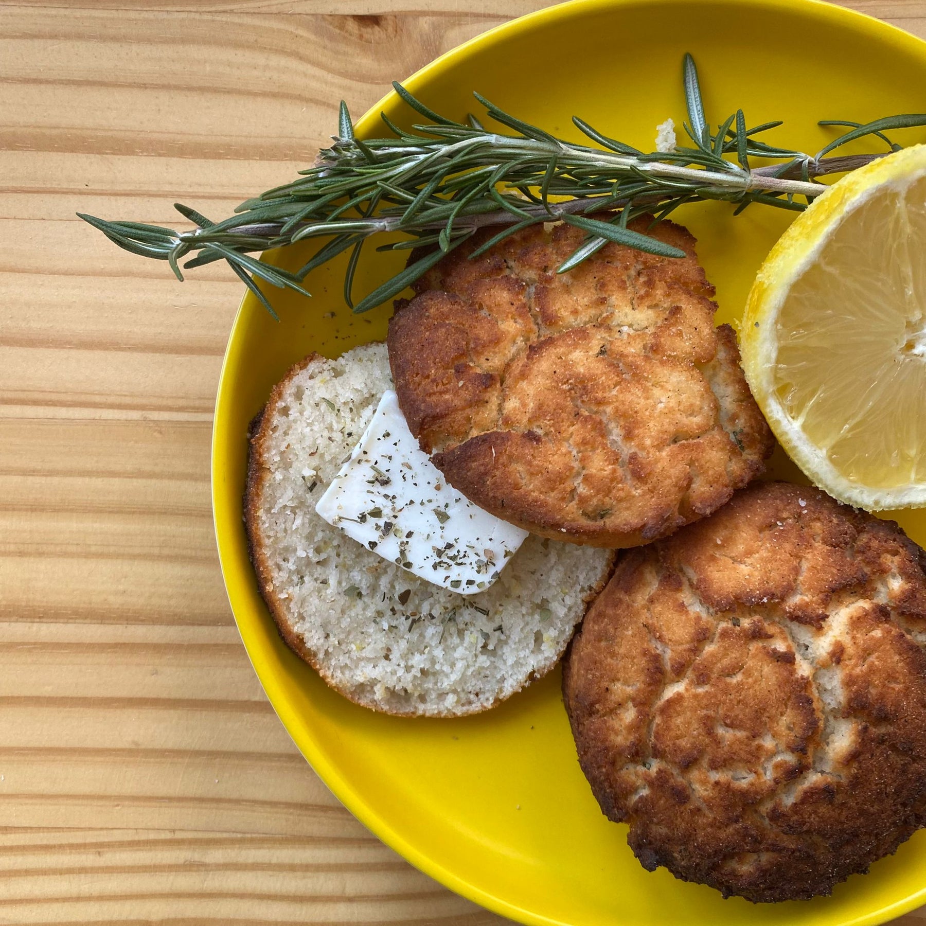 Gluten Free Rice Flour Scones with Goat Butter, Lemon and Rosemary