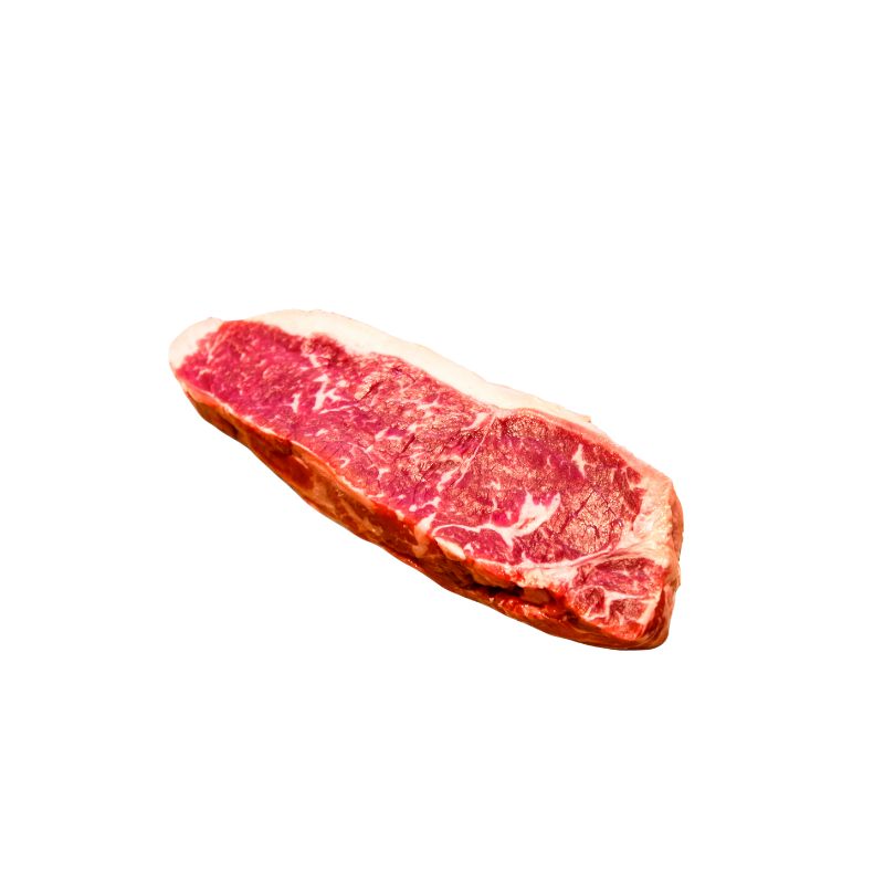 Australian AMG Grass Fed  Steer Striploin on a white background