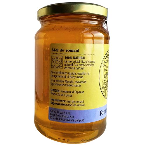 Jar of Cal Valls Rosemary Honey with a gold lid on a white background