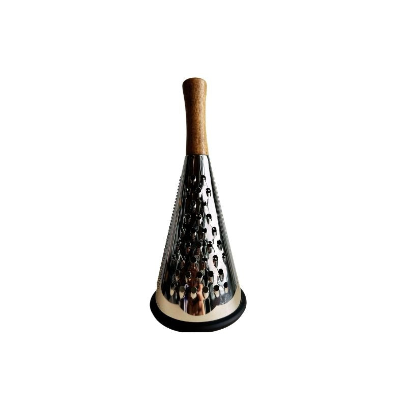 Conical Stainless Steel Grater with wooden handle on a white background