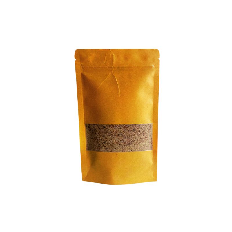 Fermented Dashi Powder stand-up pouch with a cork strip on a white background
