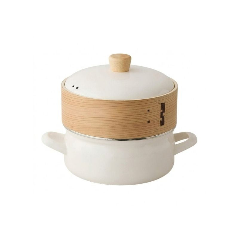 Fuji Horo 2-Way Enamel Pot with Bamboo Steamer - 18cm