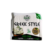 Packaged GREEN VIE Greek Style Feta Cheese (Plant Based) - 200g with branding and text on a white background