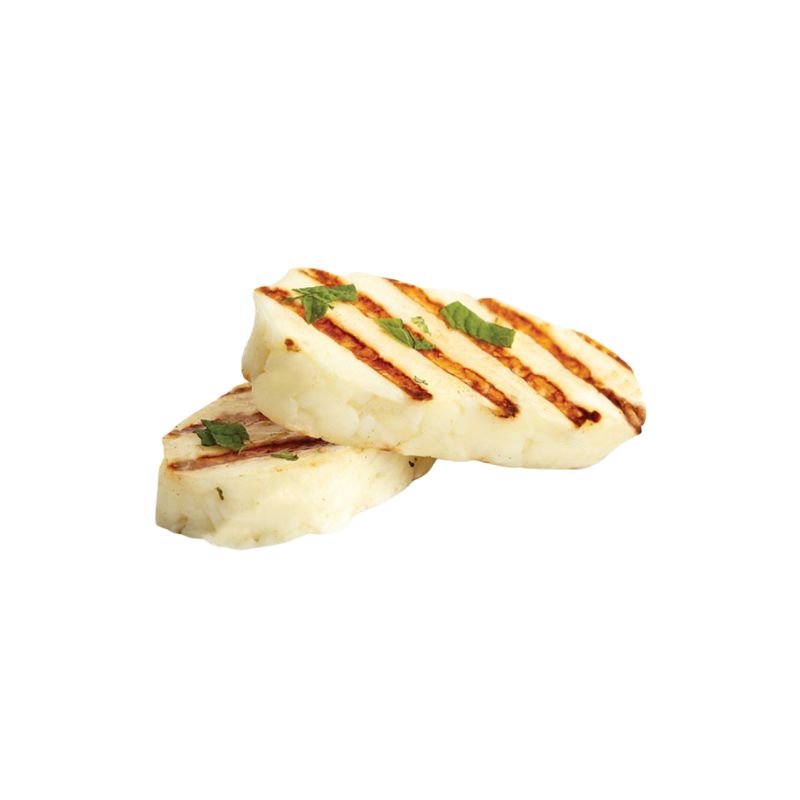 Two pieces of GREEN VIE Plant Based Cheese Vegrill with herbs on a white background