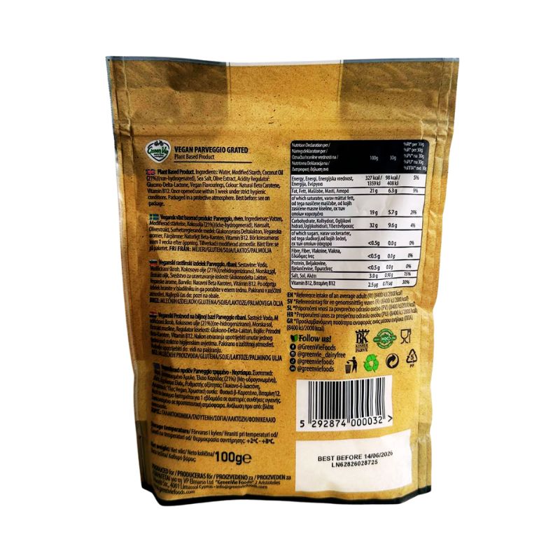 Back view ofGREEN VIE Vegan Parveggio Grated with text and labels on a white background