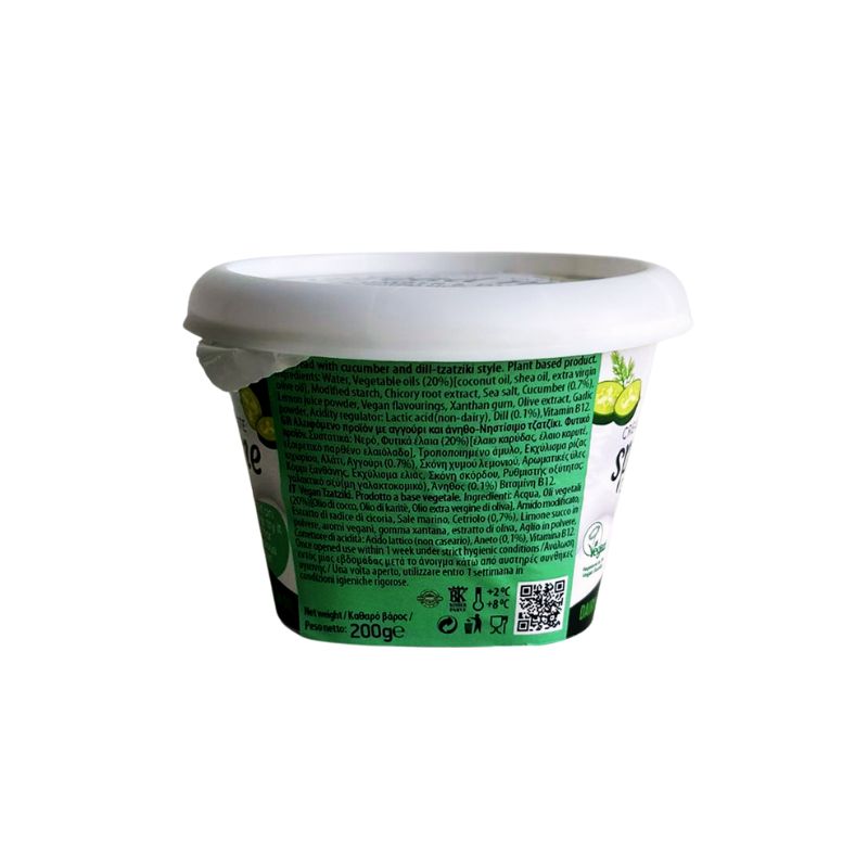 Yogurt containerGREEN VIE Vegan Spread Me with Tzatziki Flavour with a white background