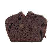 Cross-section of GF Keto 
chocolate cake on a white background