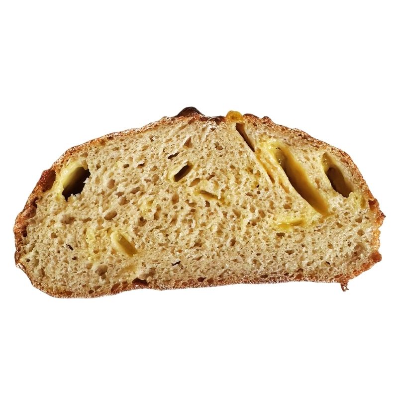 Slice of Gluten Free Soft Sourdough Bread with Vegan Cheese on a white background
