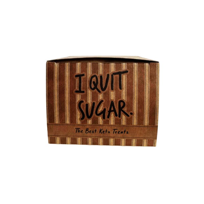 the top printing of I Quit Sugar Keto Earl Grey Shortbread container with 'I Quit Sugar' text on a white background