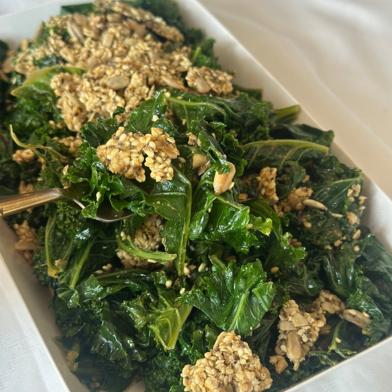 A Close up of Kale Salad with Chilli Miso Dressing and Vegan Cheesy Seed Crunch Topper - (400g | Serves 4 – 6 people)
Foodcraft Online Store