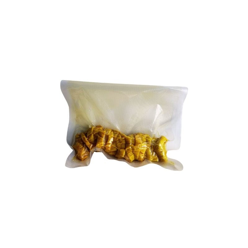 A clear plastic vacuum-sealed bag containing Living Lacto-Fermented Takuan - 150g, shown on a plain white background.