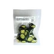 A clear plastic stand-up pouch containing sliced cucumbers in dark green brine, with a white label reading 'Living Probiotic Lacto Fermented Nukazuke Cucumber Pickles' on a plain white background.

Living Probiotic Nukazuke Cucumber Pickles - 160g
Foodcraft Online Store