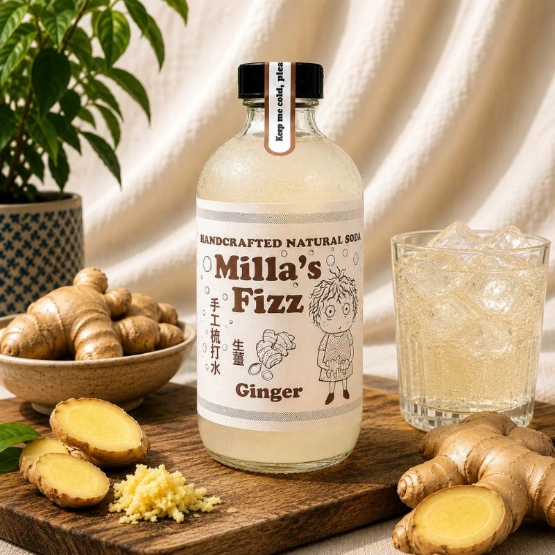 Milla's Fizz  Ginger Fizz with ginger in the background