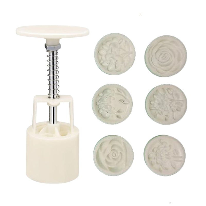 Mooncake Mold Set - 1 Mold Press & 6 Stamps (Bauhinia & Rose Pattern)