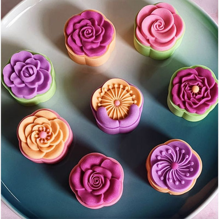 Mooncake Mold Set - 1 Mold Press & 8 Stamps (Sakura & Rose Pattern)