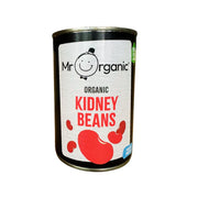 Can of Mr Organic organic kidney beans on a white background