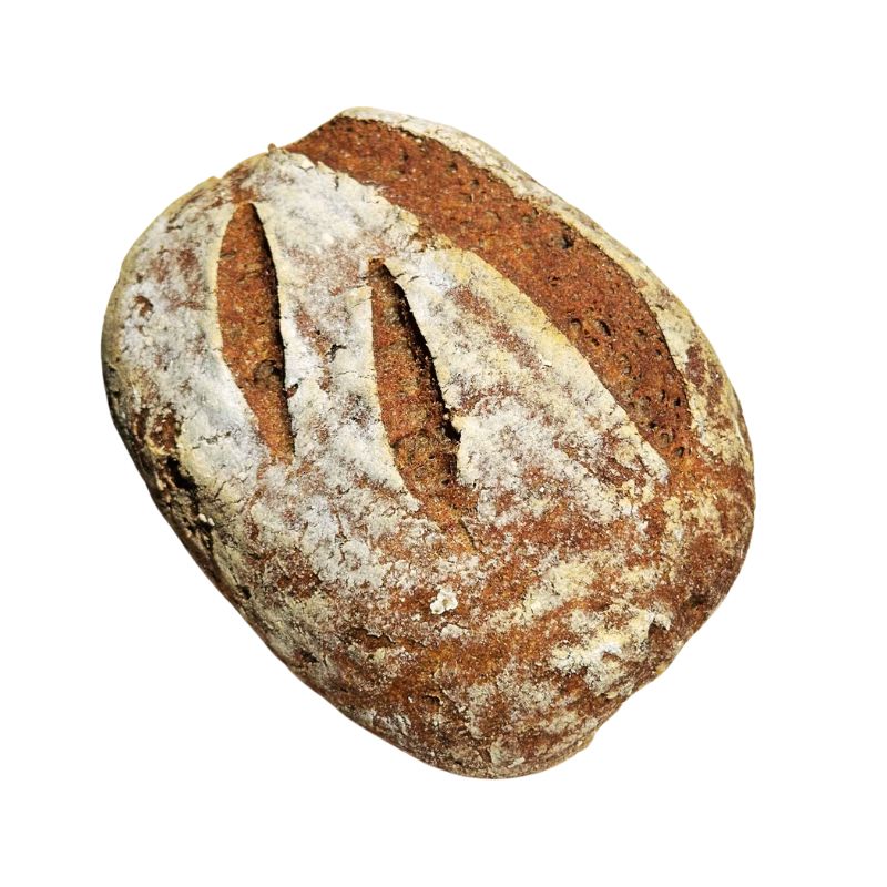 Loaf of Organic Gluten-Free Sourdough Bread (Xanthan Gum Free) - 1lb with a rustic crust on a white background