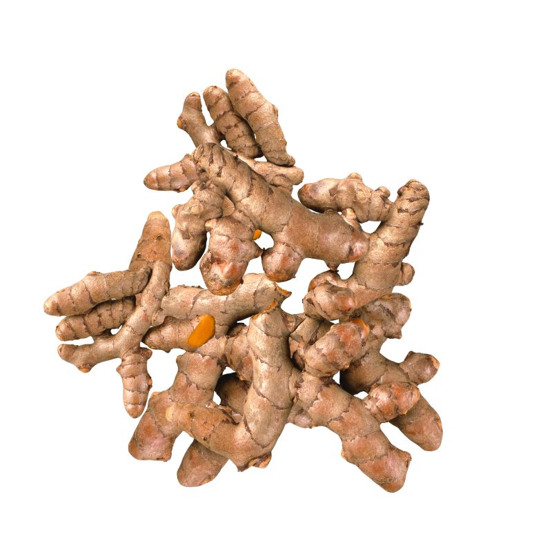 Turmeric root on a white background