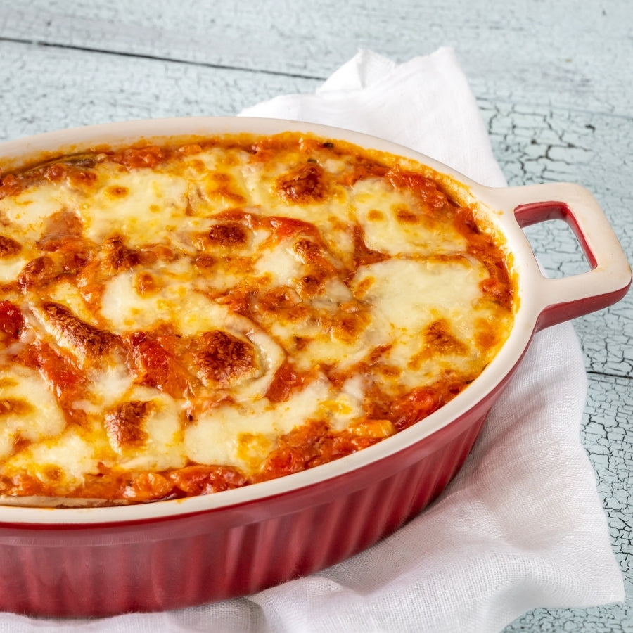 Baked pasta made with 
Organic Arrabbiata Sauce 500g | Premium Italian Spicy Tomato Pasta Sauce with Organic Tomatoes, Fresh Basil & Chili Peppers | Foodcraft Online Store