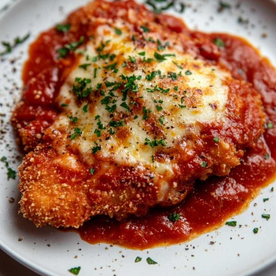  Chicken Parmigiana made with 
Organic Arrabbiata Sauce 500g | Premium Italian Spicy Tomato Pasta Sauce with Organic Tomatoes, Fresh Basil & Chili Peppers | Foodcraft Online Store