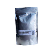 Silver packaging of Pure Hojicha Powder (Unsweetened) with a label on a white background