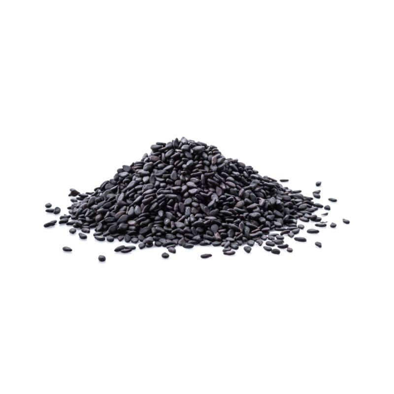 Pile of Raw Black Sesame Seeds  on a white background