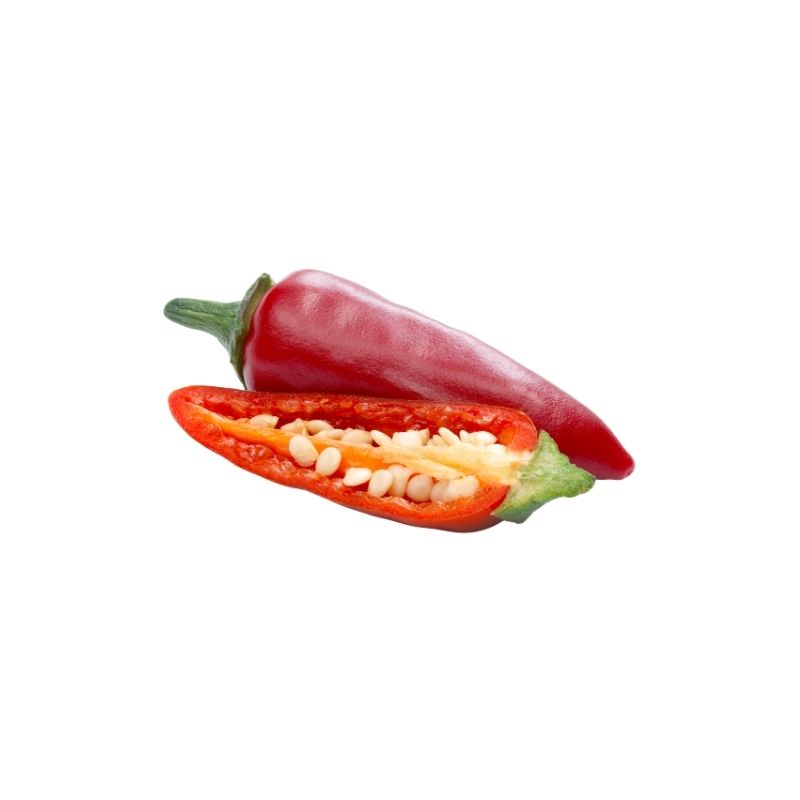Red Jalapeno Peppers cut in half on a white background