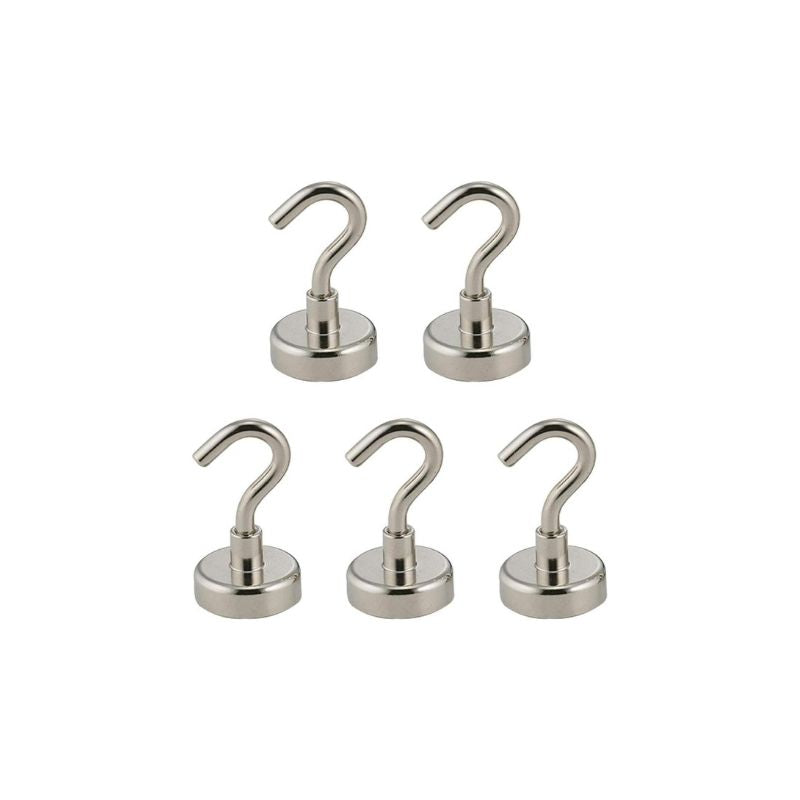 Shimomura Kihan Heavy Duty Neodymium Magnetic Hooks - Set of 5 (model number 44638) arranged in two rows on a plain white background.