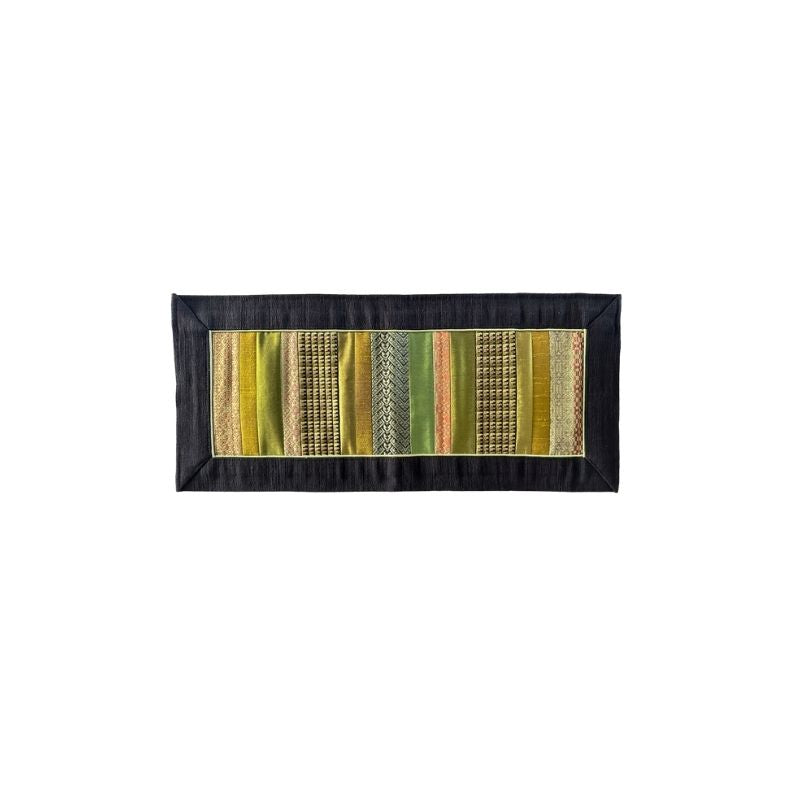 Sop Moet Arts Handmade Silk Table Runners - 49cm x 22cm Black x Green on a white background