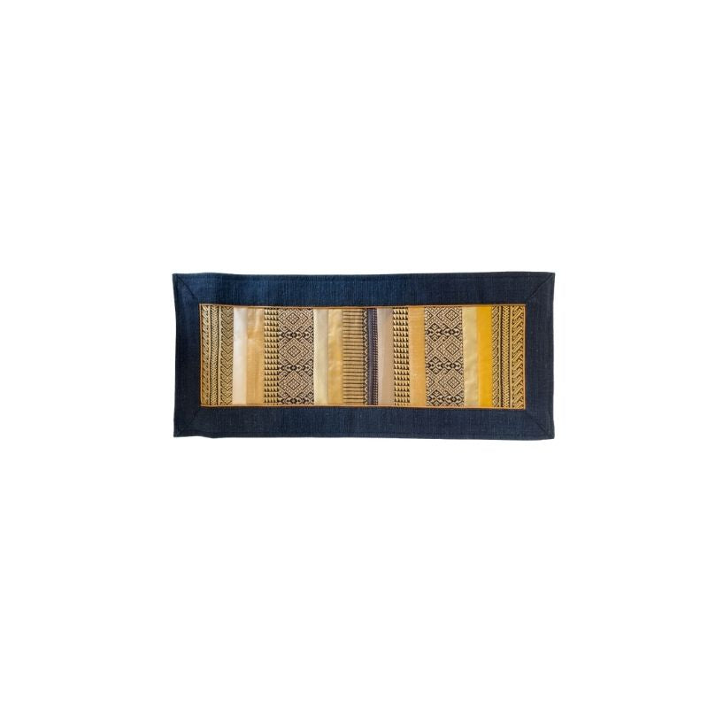 Sop Moet Arts Handmade Silk Table Runners - 49cm x 22cm Navy x Gold on a white background