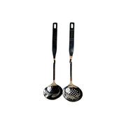 Stainless Steel Ladle and Strainer Pot Spoon Set on a white background