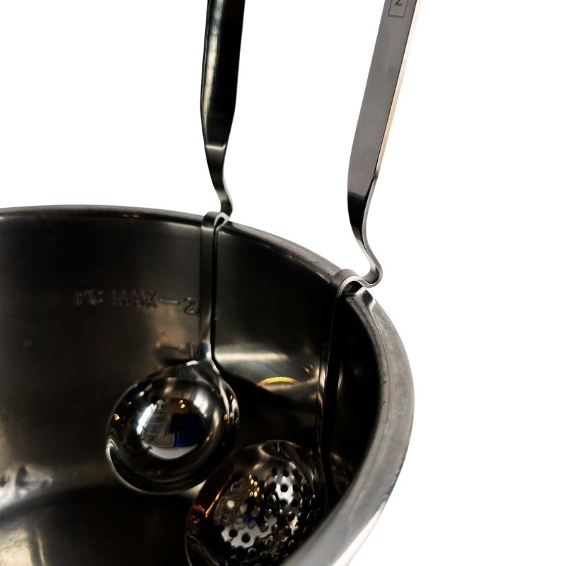 Stainless Steel Ladle and Strainer Pot Spoon Set on a white background