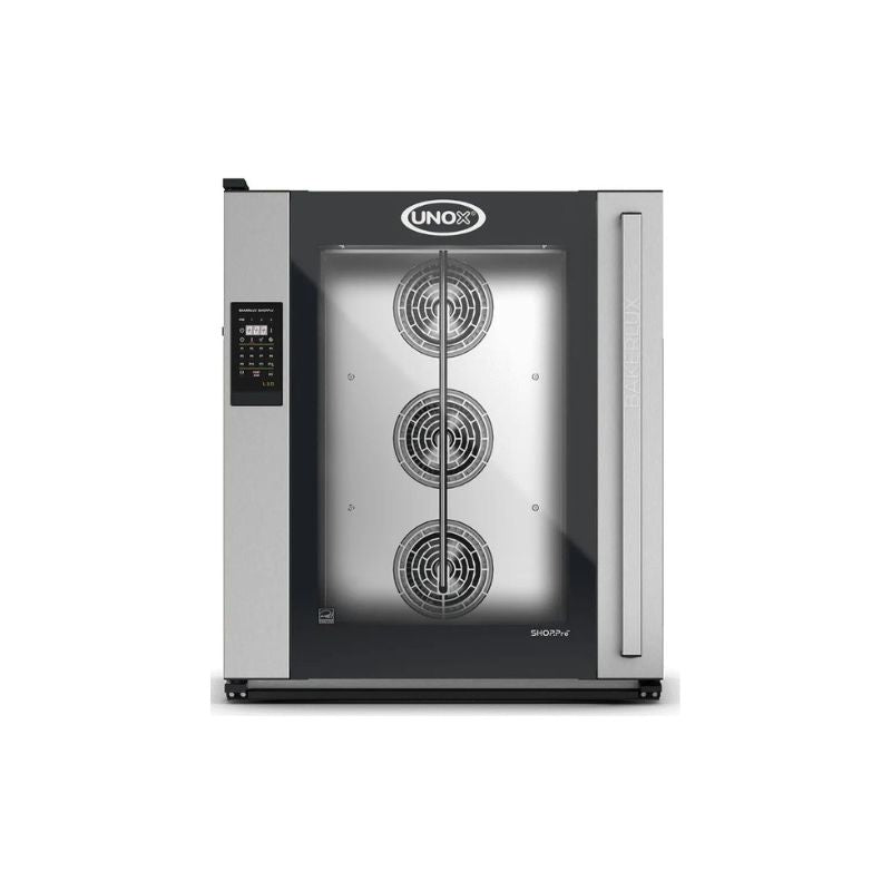 UNOX-BAKERLUX SHOP.Pro™ LED Commercial convection ovens with humidity-10 trays with UNOX branding on a white background