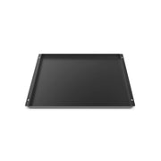 A black rectangular UNOX Eggs and frying PAN.FRY Tray - TG350 with raised sides and small mounting holes in the corners, shown on a plain white background.