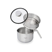 Vita Craft Steam Multi Pot - 1.9 L (model:3848) with a handle, shown with a matching glass lid and a perforated steamer insert on a white background.