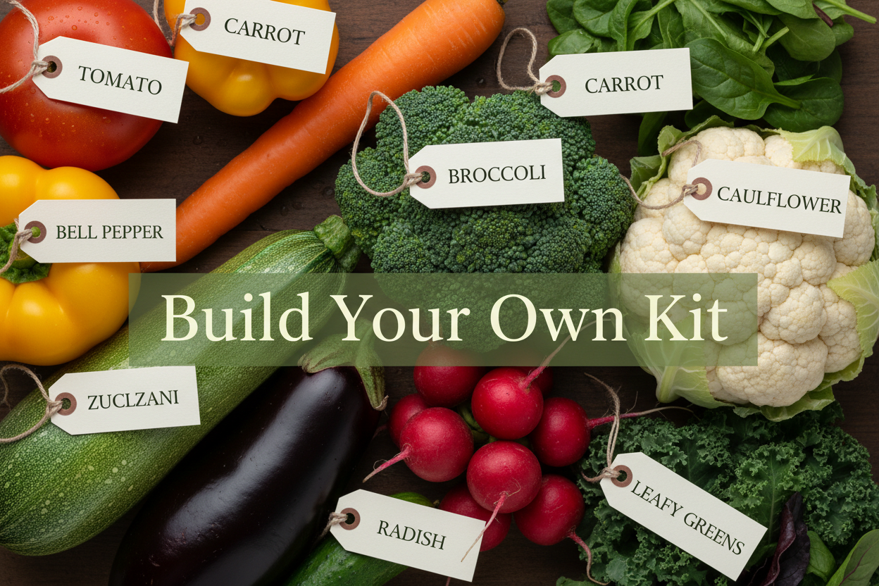 have one peace of vegetable each and have a tag with the name of the vegetable on it