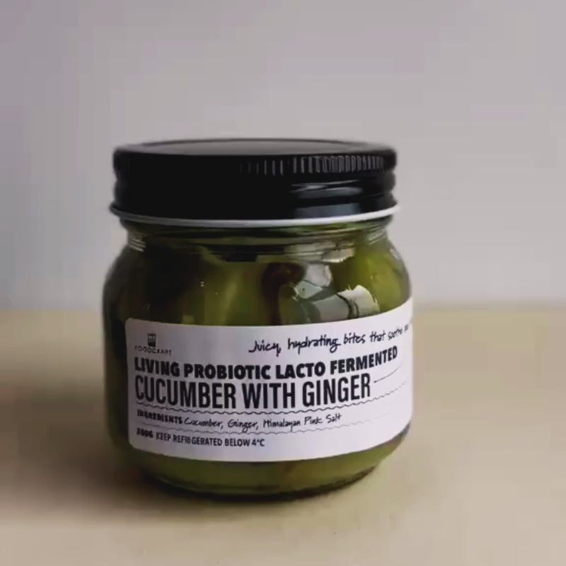 Load video: Living Lacto-Fermented Cucumber with Ginger - 200g