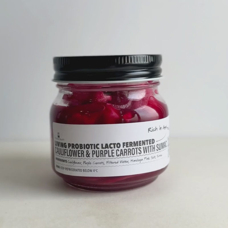 Load video: Living Lacto-Fermented Cauliflower &amp; Purple Carrots with Sumac 