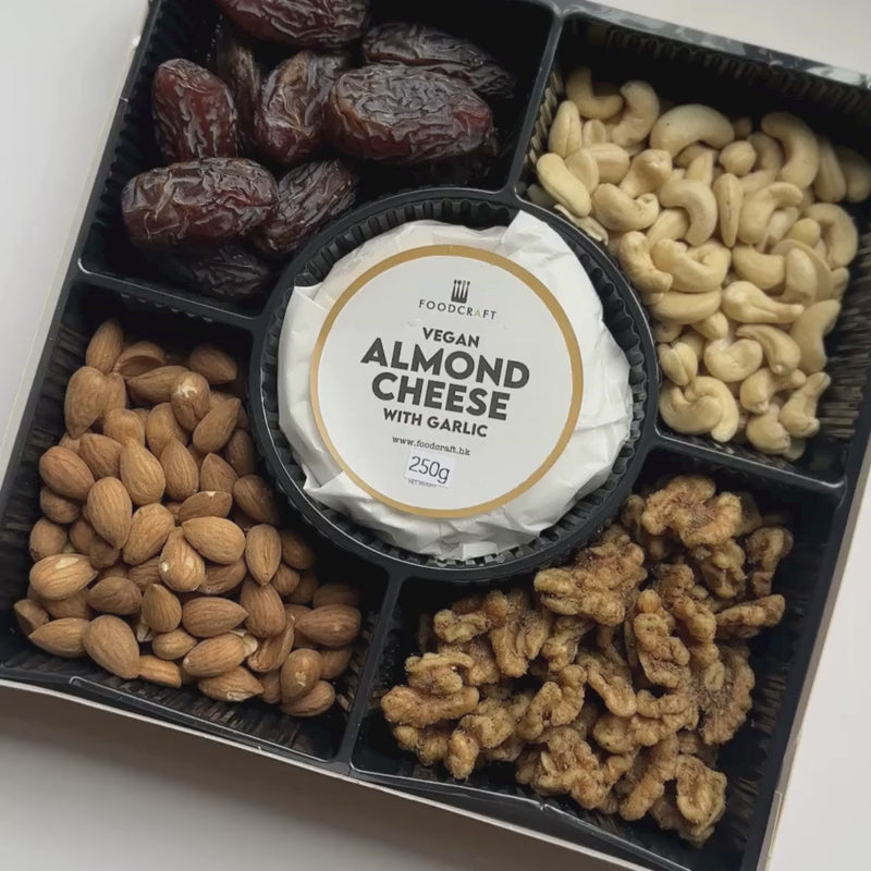 Load video: Artisanal Gluten Free Vegan Cheese &amp; Sprouted Nuts Platter - Almond Garlic Cheese