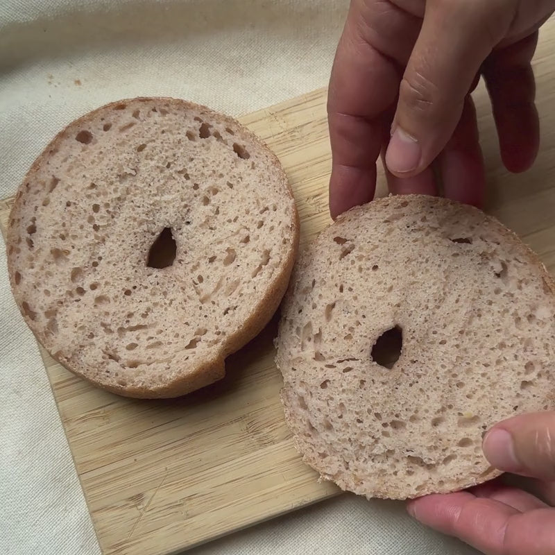 Load video: A Video of sliced Gluten-Free Soft Original Sourdough Bagels (from Foodcraft Online Store) 