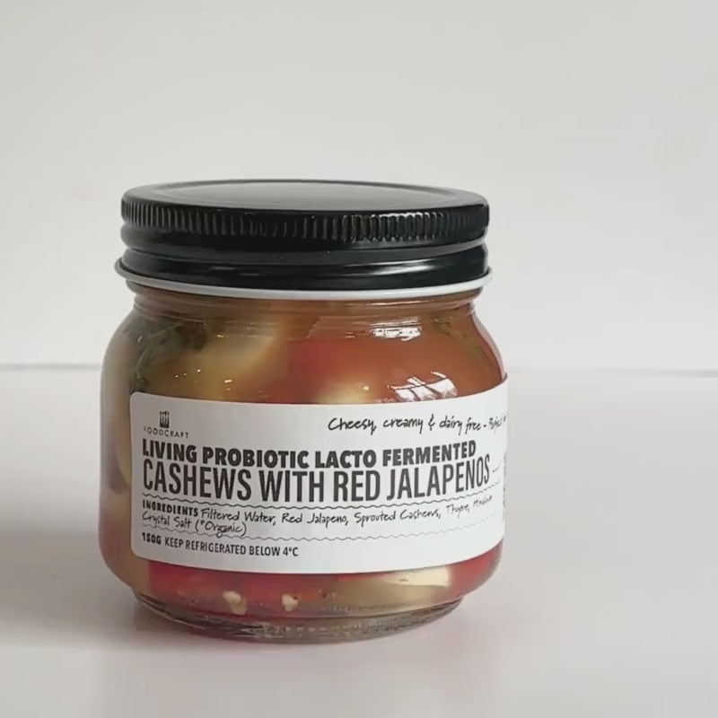 Load video: Lacto-Fermented Cashews with Red Jalapeno Pickles - 150g