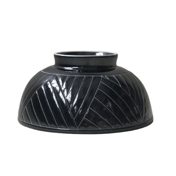 Ikutouen Handmade Black Basanai Donburi Bowl - 15.5 x 7 cm