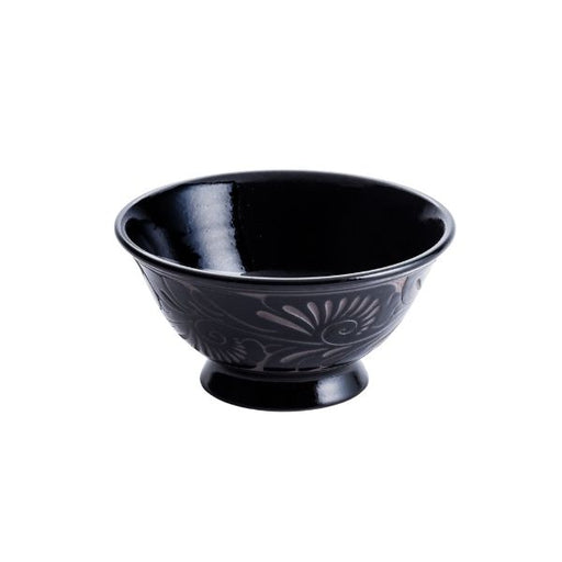 Ikutouen Handmade Black Glaze Arabesque Rice Bowl - 12.5 x 6cm - FoodCraft Online Store 